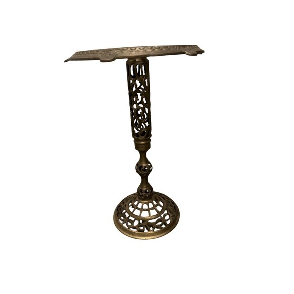 Antique Brass Ornate Table w/ Filigree Design 16 inches - Picture 1 of 8
